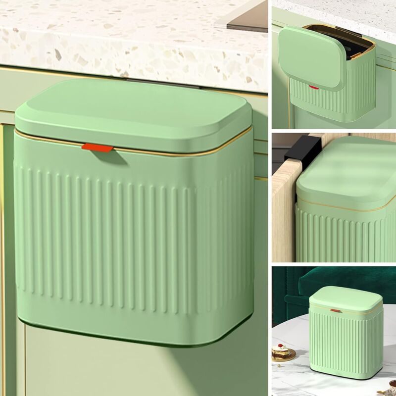 Comptoir de poubelle à compost, poubelle murale suspendue sous l'évier pour cuisine, salle de bain, poubelle d'armoire (1,05 gallons, 4L vert vintage)