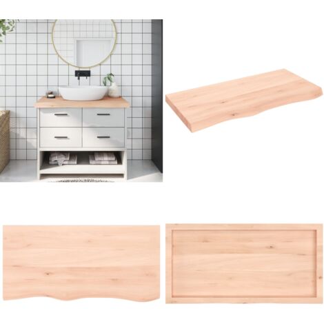Comptoir de salle de bain 100x50x(2-6)cm bois massif non traité - Bois de chêne massif - Plan de travail de salle de bain