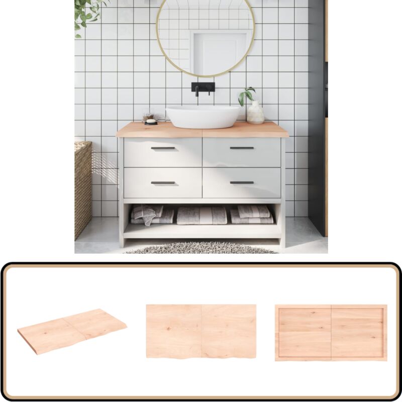 Comptoir de salle de bain 120x60x(2-4)cm bois massif non traité - Comptoir Salle De Bain - Comptoir Bois - Plan De Travail Salle De Bain - Meuble