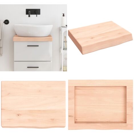 Comptoir de salle de bain 40x30x(2-6) cm bois massif non traité - Comptoir Salle De Bain - Plan De Travail Salle De Bain - Bois Chêne - Comptoir Bois - Meubles Salle De Bain - Home & Living