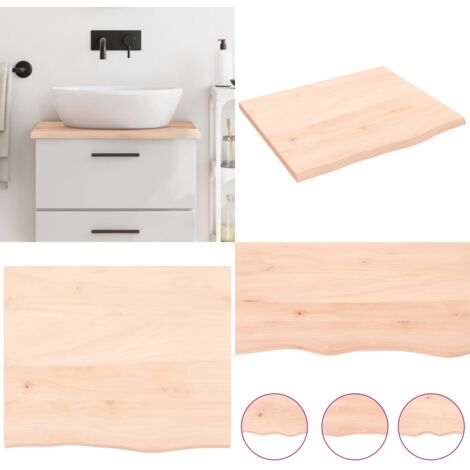 Comptoir de salle de bain 60x50x2 cm bois massif non traité - Bois de chêne massif - Plan de travail de salle de bain