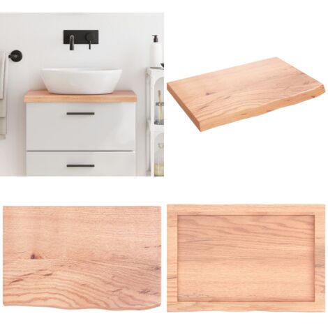 Comptoir de salle de bain marron 60x40x(2-4)cm bois traité - Bois de chêne - Plan de travail