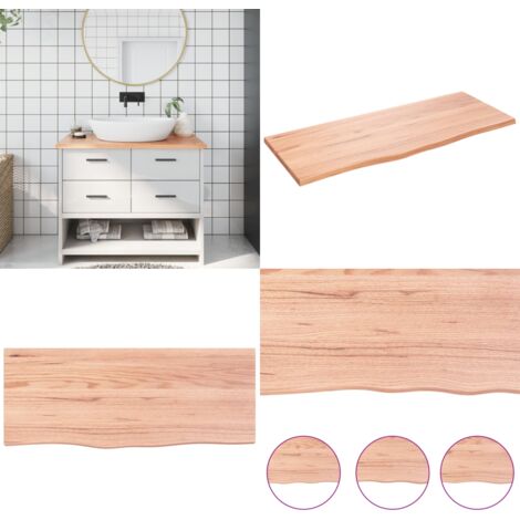Comptoir de salle de bain marron clair 100x40x2 cm bois traité - Comptoir Salle De Bain - Comptoir Bois - Plan De Travail Salle De Bain - Meuble Lavabo - Chêne Massif - Home & Living