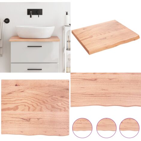 Comptoir de salle de bain marron clair 60x50x2 cm bois traité - Bois de chêne - Plan de travail