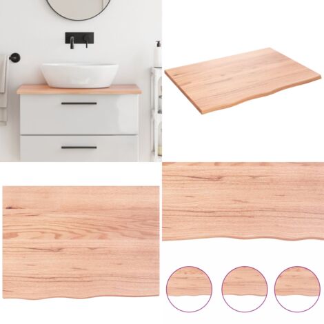 Comptoir de salle de bain marron clair 80x60x2 cm bois traité - Comptoir De Salle De Bain - Comptoir En Bois - Plan De Travail Salle De Bain - Meuble Lavabo - Chêne Massif - Home & Living