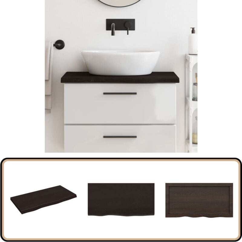Comptoir de salle de bain marron foncé bois massif traité - Comptoir De Salle De Bain - Comptoir En Bois - Plan De Travail Salle De Bain - Meuble