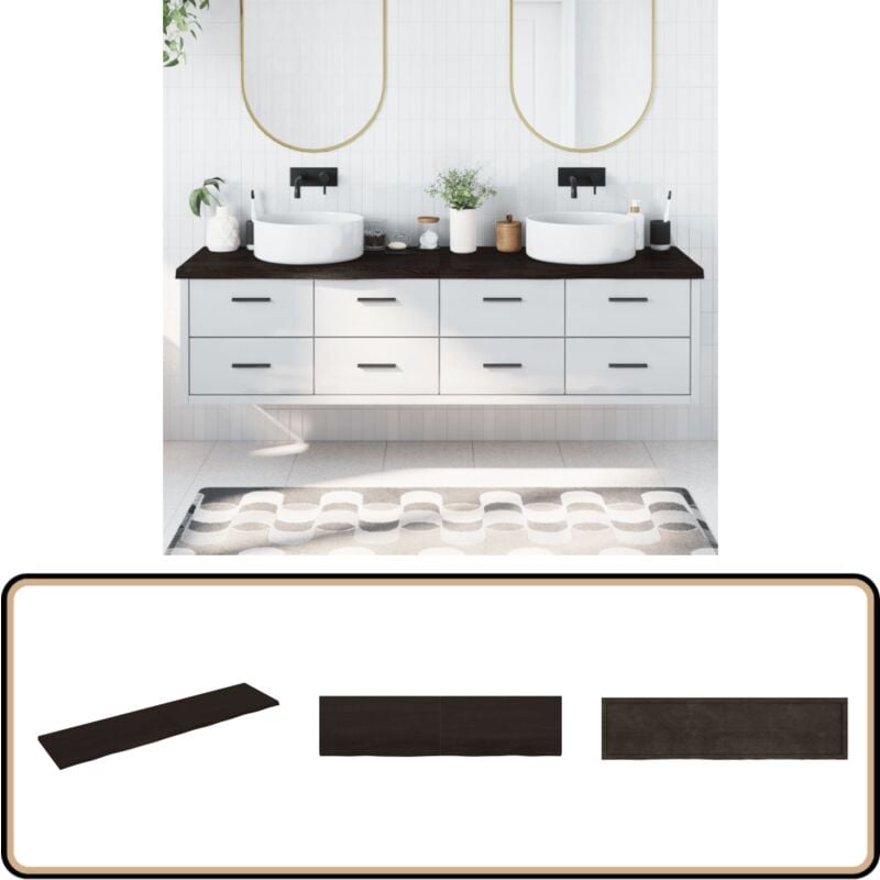 Comptoir de salle de bain marron foncé bois massif traité - Comptoir Salle De Bain - Comptoir Bois - Plan De Travail Salle De Bain - Meubles Salle De