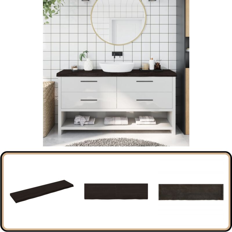 Comptoir de salle de bain marron foncé bois massif traité - Comptoir Salle De Bain - Comptoir En Bois - Plan De Travail Salle De Bain - Meubles Salle
