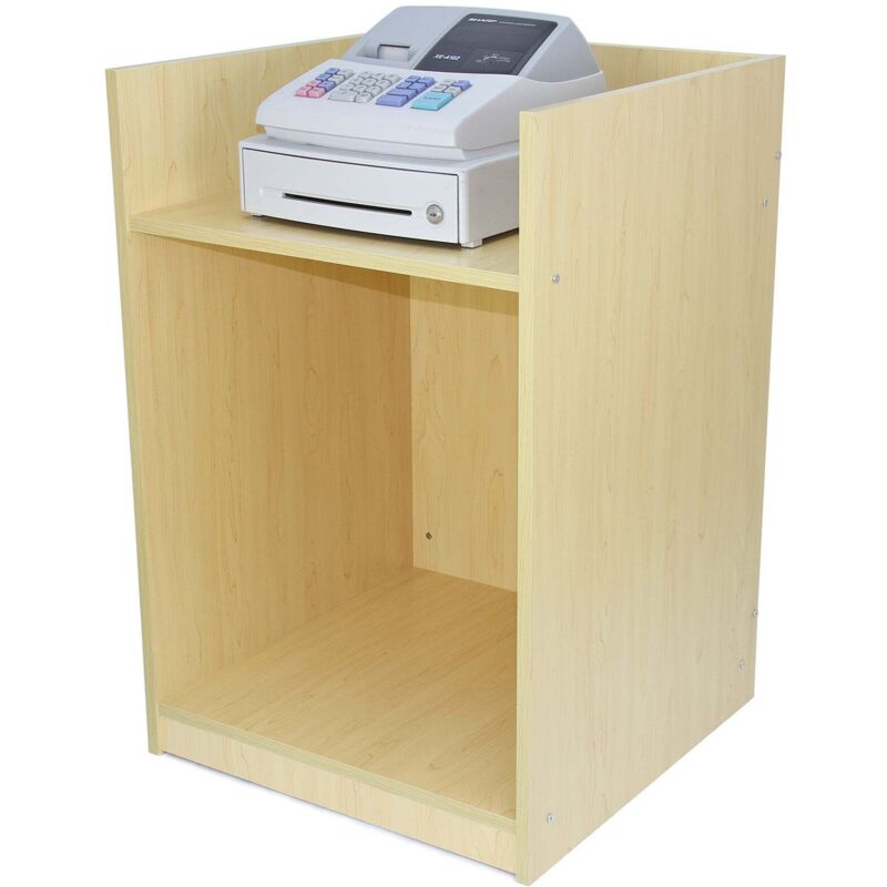 Comptoir de Vente Pour Caisse en mdf Mélamine Érable TB60 Meuble de Rangement Modulaire Vitrine Commerce Réception 2 Étagères Internes Devant Fermé