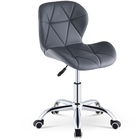 Computer Desk Chair, Faux Leather Office Chair Height Adjustable Upholstered Seat Swivel Chair for Desk Home Office, Grey