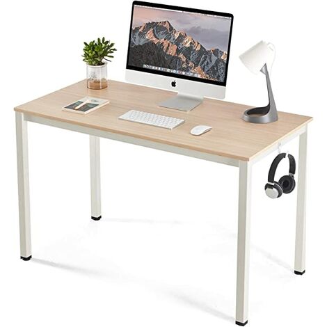Computer Desk Home Office Desk with Hook and Adjustable Feet, Writing Table Wood & Metal, Study Table Workstation for Home,120 * 60 * 75 CM, White