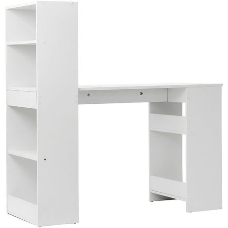 main image of "Computer Desk White Corner H Shaped Laptop Working Table Book Shelves Home"