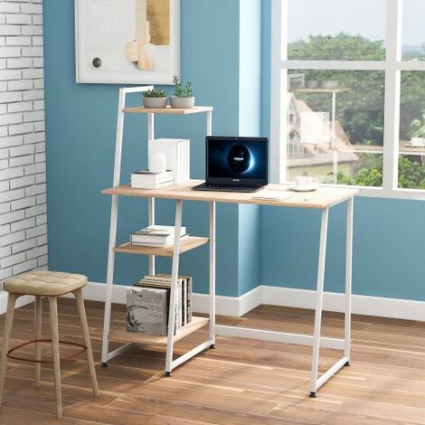 main image of "Computer Desk With 4 Tier Storage Shelves Desk Table Student Study Table with Bookshelf Writing Desk PC Laptop Table for Small Spaces Home Office Workstation"