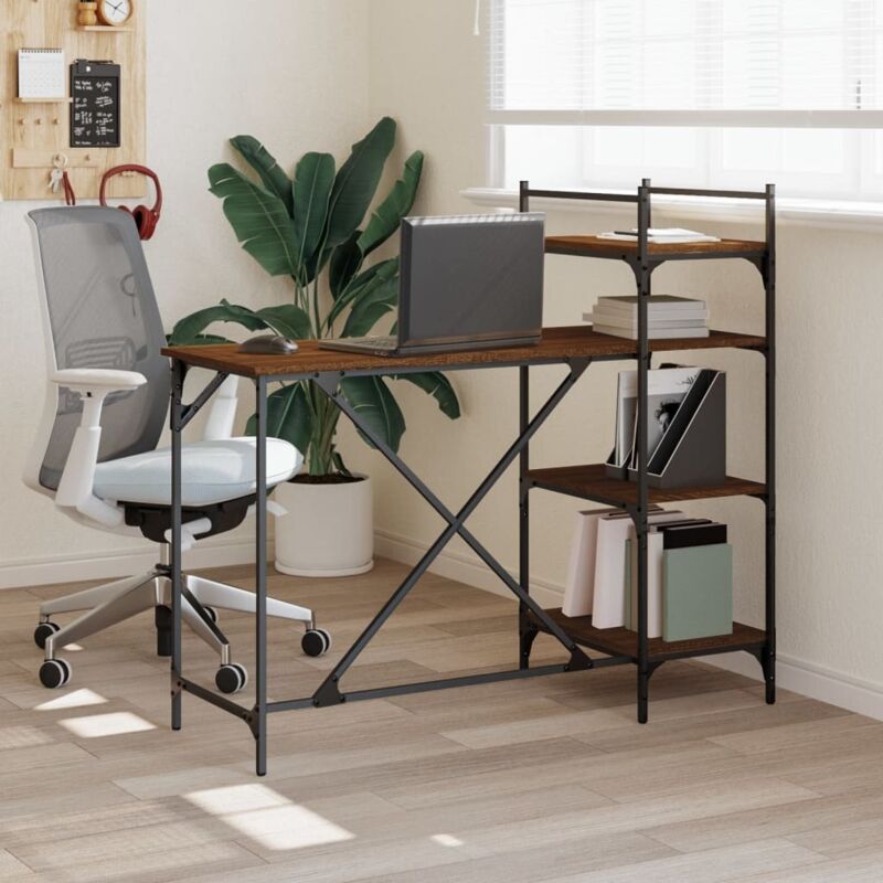 Computer Desk With Shelves Brown Oak 120x47x109 Cm Vidaxl