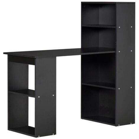 Computer-Schreibtisch aus Holz, 6-stufige Regale, Laptop-Tisch, 120x55x120 cm, schwarz