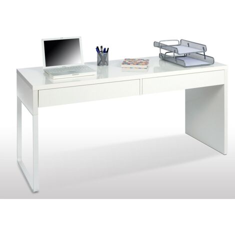 Computerhalter mit zwei Schubladen, glänzend weiß 138x50xh75 cm