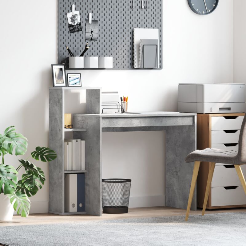 Vidaxl - Schreibtisch Mit Regal Betongrau 100 X 40 X 90 Cm Holzwerkstoff