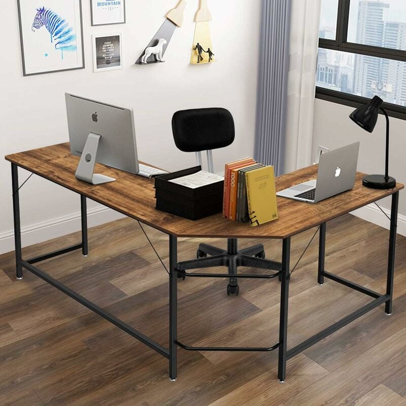 Goplus - Computertisch aus Holz, Schreibtisch Farbewahl, PC Tisch Computerschreibtisch Bürotisch Arbeitstisch Ecktisch Eckschreibtisch (Braun)