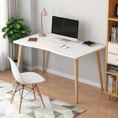 FLASIDU Computertisch, Home-Office-Studientisch im nordischen Stil, Schreibtisch aus Holz für Studenten, mit ergonomischer Kante, geräumiger Schreibtisch,100x60x73cm,Weiß