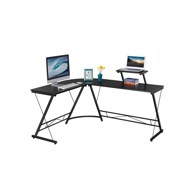 Computertisch L-förmiger Schreibtisch mit Holz-Monitorständer Eckschreibtisch Arbeitstisch PC Gaming-Schreibtisch mit Gestell, 162,5 x 130 x 96,5 cm