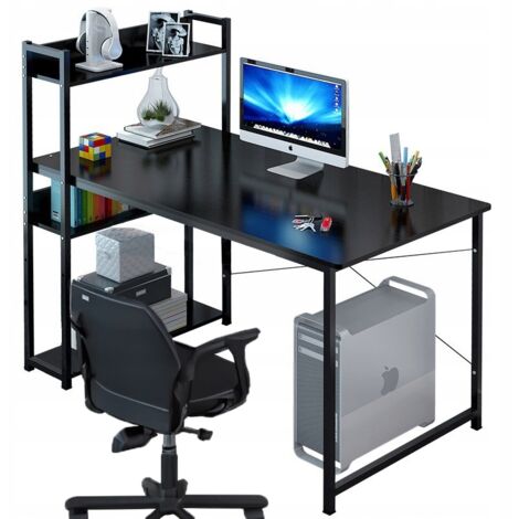 Computertisch Loft-Tisch schwarzer Jugendschreibtisch mit Regal und Regalböden