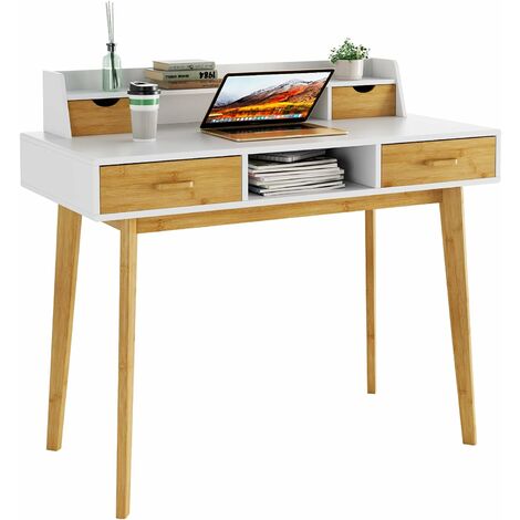 Computertisch mit 4 Schubladen, PC-Tisch, für Arbeit oder Studium, aus Bambus, 108 x 50 x 95 cm