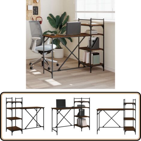 Computertisch mit Regal Braun Eiche-Optik 120x47x109 cm - Schreibtisch - Computertisch - Bürotisch - Home Office - Arbeitsplatz
