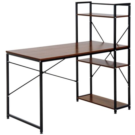 Computertisch mit Regalen links/rechts, wendbarer Industriestil, 120x64x121 cm, Nussbaum/schwarz