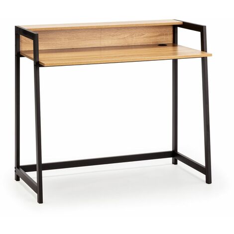 Computertisch Naia 1 Regal, Farbe Eiche/Schwarz, 105 cm