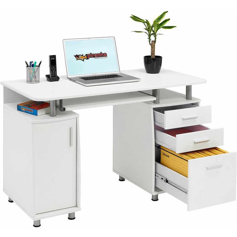 Piranhafurniture - Computertisch Schreibtisch Arbeitsplatz Unterschrank Schubladen PIRANHA PC 2s - Weißes Holzmaserung