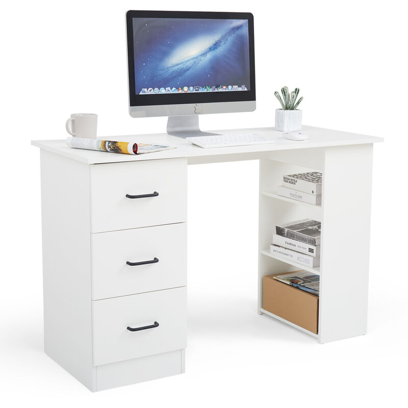 Computertisch, Schreibtisch, Arbeitstisch, mit Schubladen und Ablagefächern, aus Holz, geeignet für kleine Räume, für Spiele, Lernen, zu Hause, im