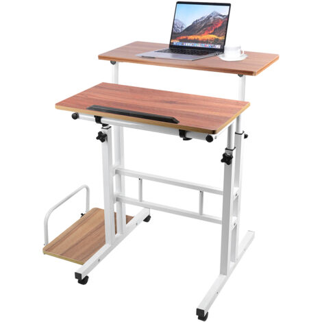 Computertisch Schreibtisch mit 4 Rollen Gamingtisch Bürotisch 82x60x67-115cm Eiche