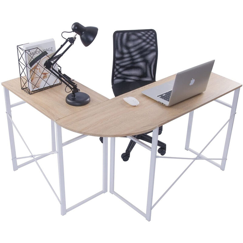 Computertisch Schreibtisch mit Bürostuhl ,Computertisch L-förmiger Eckschreibtisch Bürotisch 63-83x40x72.5cm Eiche farbe