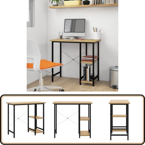 Computertisch Schwarz und Eiche Hell 80x40x72 cm MDF und Metall - PC-Tisch - Schreibtisch - Bürostuhl - Home Office - Industrielles Design