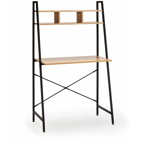Computertisch Weiß 1 Ablage, Farbe Eiche/Schwarz, 83 cm