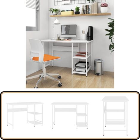 Computertisch Weiß 105x55x72 cm MDF und Metall - PC-Tisch - Schreibtisch - Weißer Schreibtisch - Moderner Schreibtisch - Industriel Style