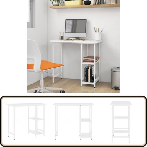 Computertisch Weiß 80x40x72 cm MDF und Metall - PC-Tisch - Schreibtisch - Weißer Schreibtisch - Moderner Schreibtisch - Industriel Style