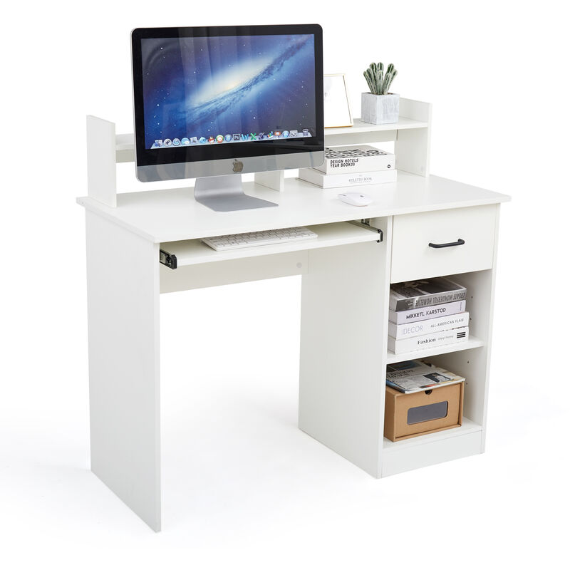 Computertisch, Workstation mit monitoraufsatz und Tastaturauszug, Gaming Tisch mit herausnehmbarer Trennwände und Schubladen, Schreibtisch