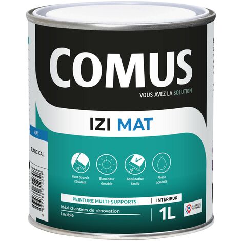 Comus – Peinture acrylique blanche 1L – Aspect mat – Résistante au lavage – Pour murs en plâtre et bois – Rendement 8 à 10 m²/L - MAT 1 L