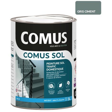 Comus – Peinture alkyde uréthane gris ciment 3L – Satin pour sols intérieurs et extérieurs – Trafic domestique modéré – Pour béton et bois