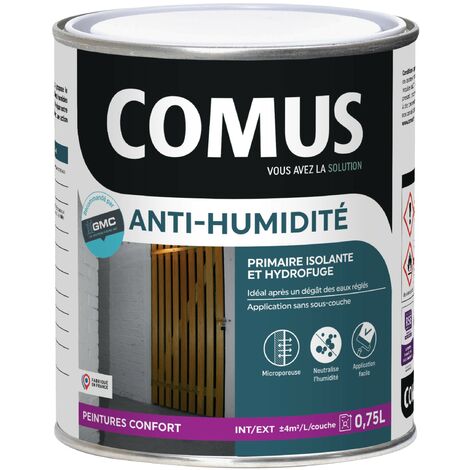 Comus – Peinture anti humidité 0.75L – Primaire et finition hydrofuge – Pour murs et plafonds – Résine PLIOWAY® pour protection optimale