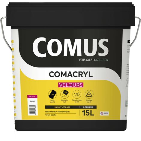 Comus – Peinture anti humidité velours 15L – Blanc – Séchage rapide – Pour plâtre et enduit ciment – Bon pouvoir couvrant