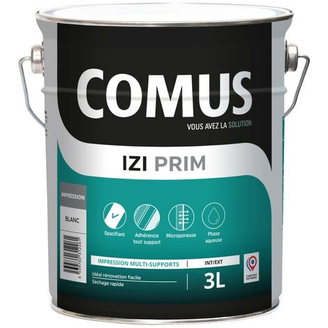 Comus – Peinture IZI'PRIM 3L – Impression microporeuse pour murs et plafonds – Séchage rapide – Faible teneur en COV – Aspect mat blanc