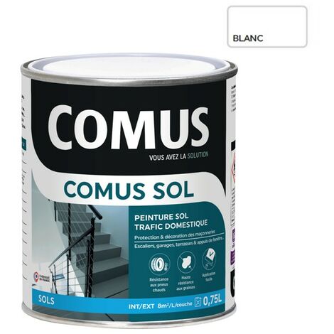Comus – Peinture pour sol intérieur 0.75L – Blanc satin – Résistance à l'abrasion – Pour béton, bois et surfaces extérieures