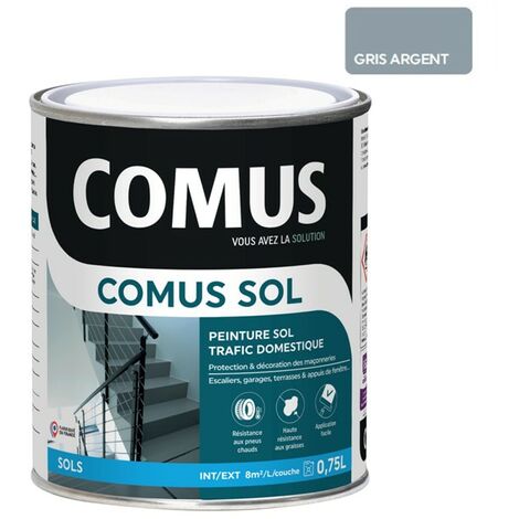 Comus – Peinture pour sol intérieur gris argent 0.75L – Aspect satin – Trafic domestique – Résistante à l'abrasion et à la poussière