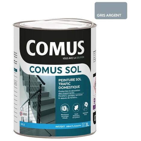 Comus – Peinture pour sol intérieur gris argent 3L – Aspect satin – Résistante à l'abrasion – Pour trafic domestique et commercial modéré