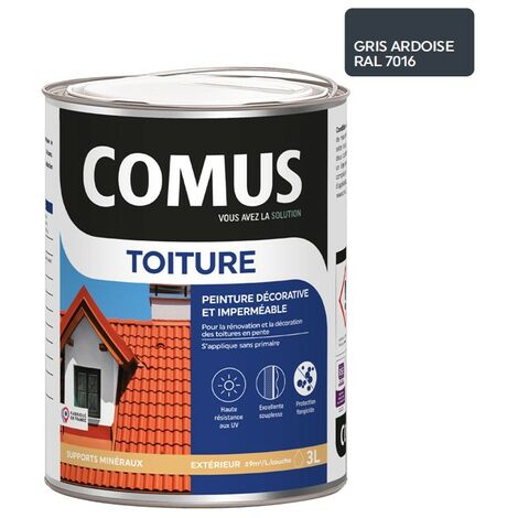 Comus – Peinture pour toiture gris ardoise 3L – Imperméable et élastique 400% – Protection UV et anti-mousses – Application sans primaire