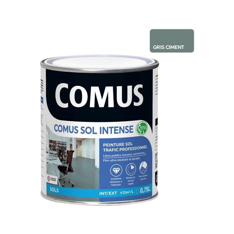 Sol intense gris ciment 0.75L Peinture sols intérieurs et extérieurs. trafic intense/professionnel - Comus