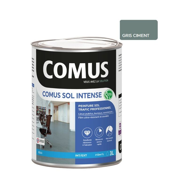 COMUS SOL INTENSE GRIS CIMENT 3L Peinture sols intérieurs et extérieurs. trafic intense/professionnel