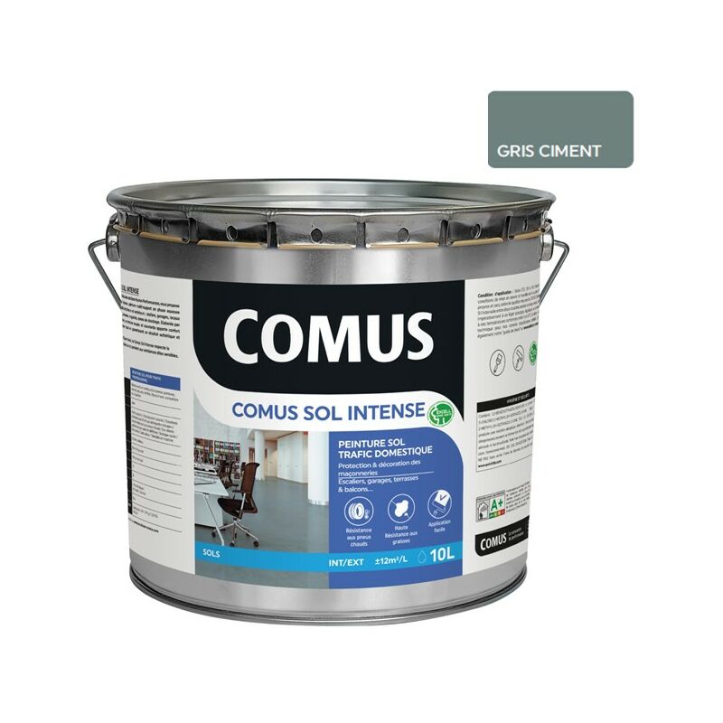 Sol intense gris ciment 10L Peinture sols intérieurs et extérieurs. trafic intense/professionnel - Comus